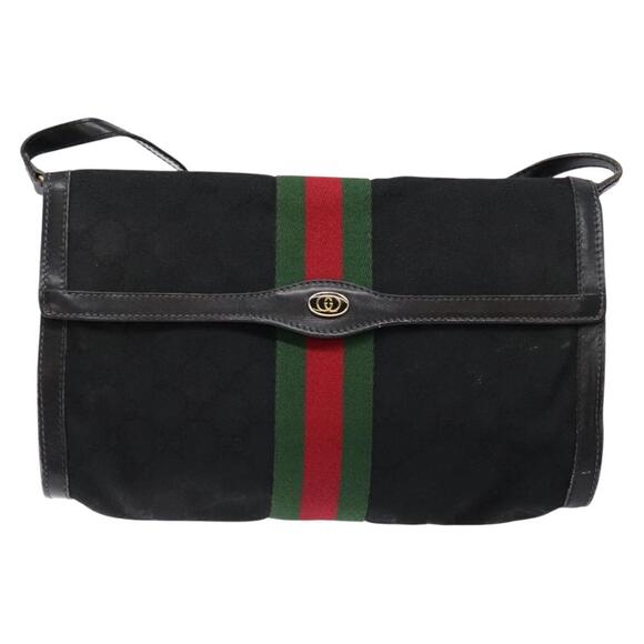 GUCCI Web Sherry Line GG Canvas Shoulder Bag Black Gold 37 04 37 04 - Picture 2 of 16